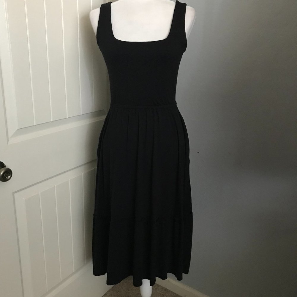 J Jason Wu Low Scoop Neck Elastic Waist Flounce Trim Side Pockets Black XSP